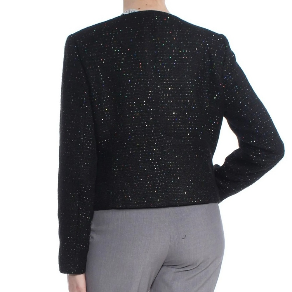 NINE WEST Womens Black Sequined Tweed Flyaway Blazer Formal Party Jacket size 14 - Picture 4 of 10